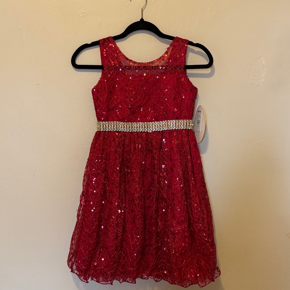 American Princess Red Sequin Dress with Sparkling Belt